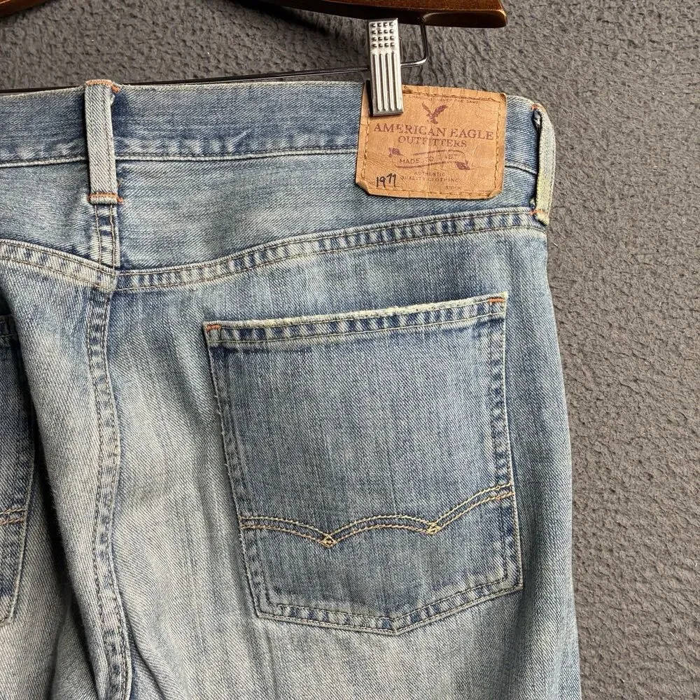 VTG American Eagle Jeans Mens Bootcut 36x30 Light Wash Whiskered Y2K